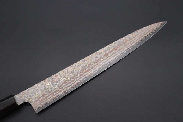 Takeshi Saji Wa Sujihiki Takeshi Saji SUMMIT ― Limited Edition Custom Series VG-10W Multi-Colored Golden-Rainbow Damascus Wa Sujihiki 270mm (10.6 Inch, STCL-310)