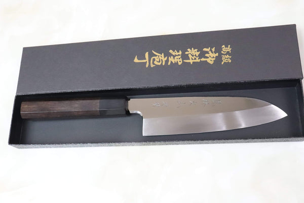 Fu-Rin-Ka-Zan Bunka Fu-Rin-Ka-Zan Limited, Solid VG-10 Santoku 180mm (7 inch, Perfectly Mirror Polished, Octagon Shaped Ebonywood Handle, FSO-56)
