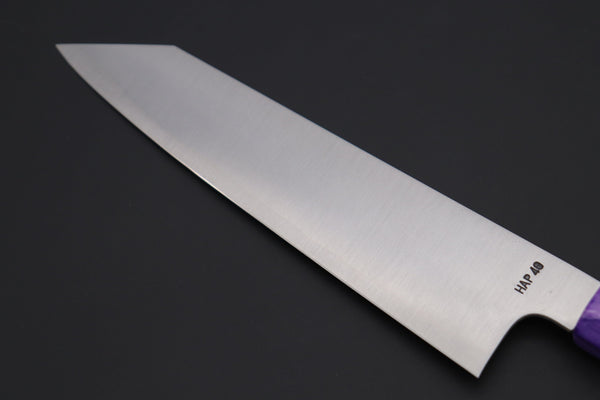 Fu-Rin-Ka-Zan Kiritsuke FHYP-29 Kiritsuke210mm (8.2 inch) Fu-Rin-Ka-Zan YUTAKA 豊佳 Series HAP-40 Edition FHYP-29 Kiritsuke 210mm(Octagonal Ebonywood Handle with Nickel Silver Spacers and a Royal Purple Composite Stone Ferrule & Butt)