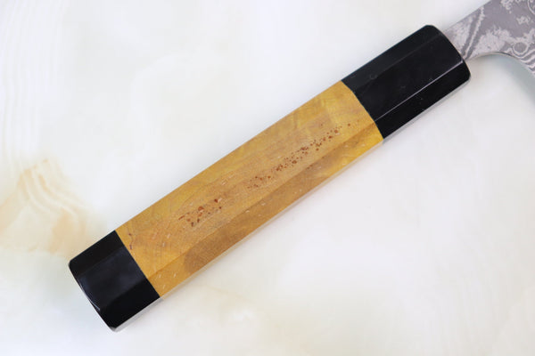 Fu-Rin-Ka-Zan Wa Gyuto FRYP-33 Wa Gyuto180mm (7 inch) Fu-Rin-Ka-Zan YUTAKA 豊佳 Series R-2 Damascus Edition FRYP-33 Wa Gyuto 180mm (7 inch, Sunny Yellow Color Stabilized Maple Burl Wood Handle)