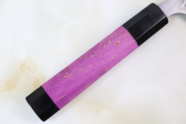 Fu-Rin-Ka-Zan Wa Santoku FRYP-13 Wa Santoku 170mm (6.6 inch) Fu-Rin-Ka-Zan YUTAKA 豊佳 Series R-2 Damascus Edition FRYP-13 Wa Santoku 170mm (6.6 inch, Sunset Purple Color Stabilized Maple Burl Wood Handle)