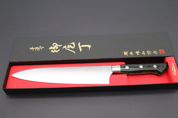 Hattori Gyuto Hattori 傘 SAN-GECKO Limited Edition GECKO-11C Gyuto 210mm (8.2 Inch, Forest Green Color Jigged Bone Handle)