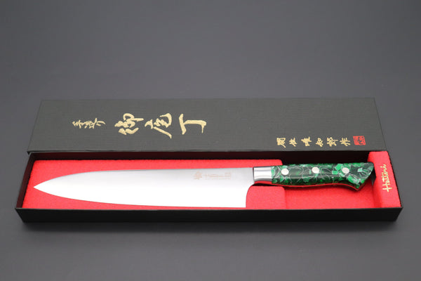 Hattori Gyuto Hattori 傘 SAN-GECKO Limited Edition GECKO-12A Gyuto 210mm (8.2 Inch, Transparent Special Green Resin Handle)