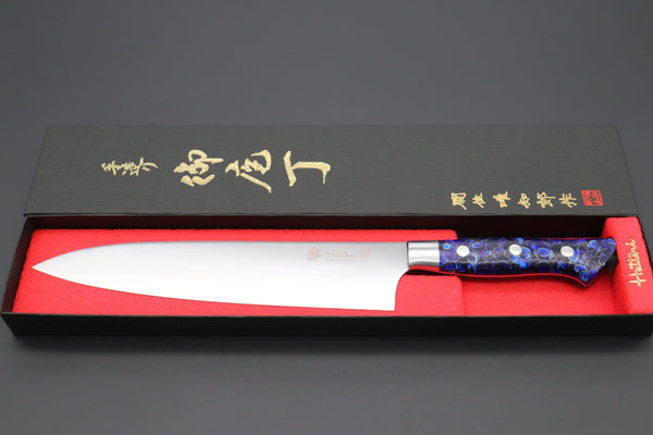 Hattori Gyuto Hattori 傘 SAN-GECKO Limited Edition GECKO-12B Gyuto 210mm (8.2 Inch, Shinning Special Blue Resin Handle)