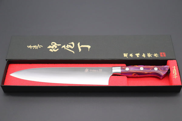 Hattori Gyuto Hattori 傘 SAN-GECKO Limited Edition GECKO-14B Gyuto 210mm (8.2 Inch, Shinning Royal Purple Special Resin Handle)