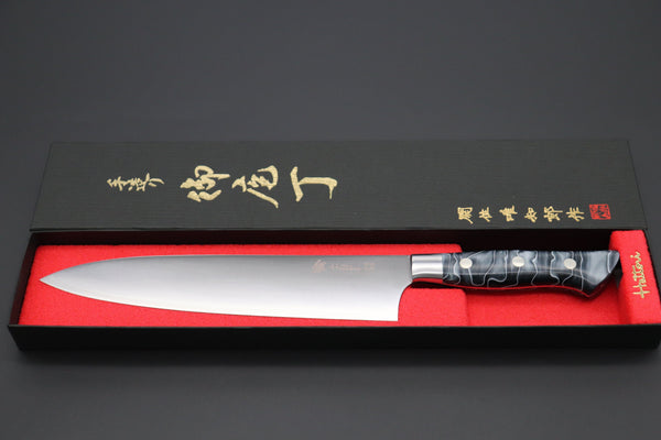 Hattori Gyuto Hattori 傘 SAN-GECKO Limited Edition GECKO-14C Gyuto 210mm (8.2 Inch, Shinning Super Black Silver Special Resin Handle)