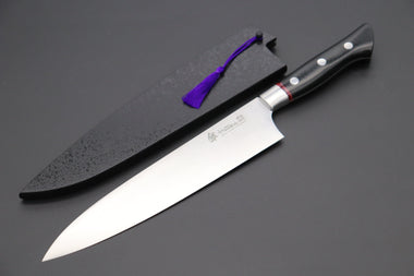 Hattori Gyuto Hattori 傘 SAN-GECKO Limited Edition GECKO-19E Gyuto 210mm (8.2 Inch, Linen Micarta / Strawberry Hybrid-Resin Handle)