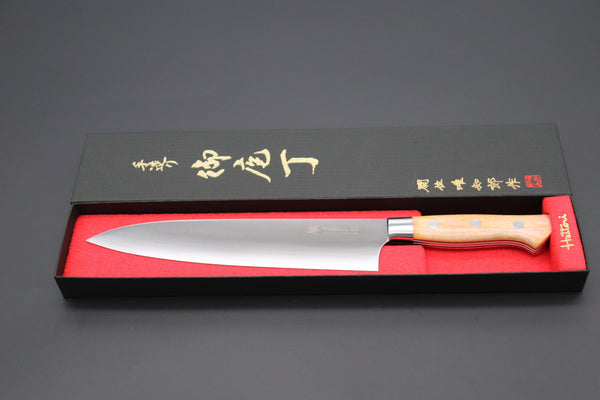 Hattori Gyuto Hattori 傘 SAN-GECKO Limited Edition GECKO-6A-10 Gyuto 210mm (8.2 Inch, Sunny Orange Camel Bone Handle)