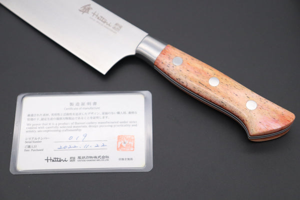 Hattori Gyuto Hattori 傘 SAN-GECKO Limited Edition GECKO-6A-8 Gyuto 210mm (8.2 Inch, Sunny Orange Camel Bone Handle)