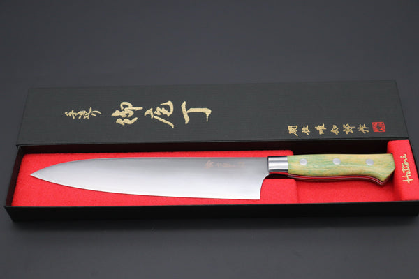 Hattori Gyuto Hattori 傘 SAN-GECKO Limited Edition GECKO-6B-11 Gyuto 210mm (8.2 Inch, Emerald Green Camel Bone Handle)