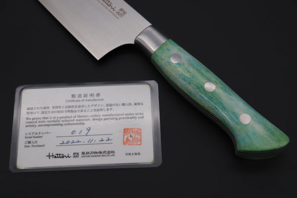 Hattori Gyuto Hattori 傘 SAN-GECKO Limited Edition GECKO-6B-9 Gyuto 210mm (8.2 Inch, Emerald Green Camel Bone Handle)