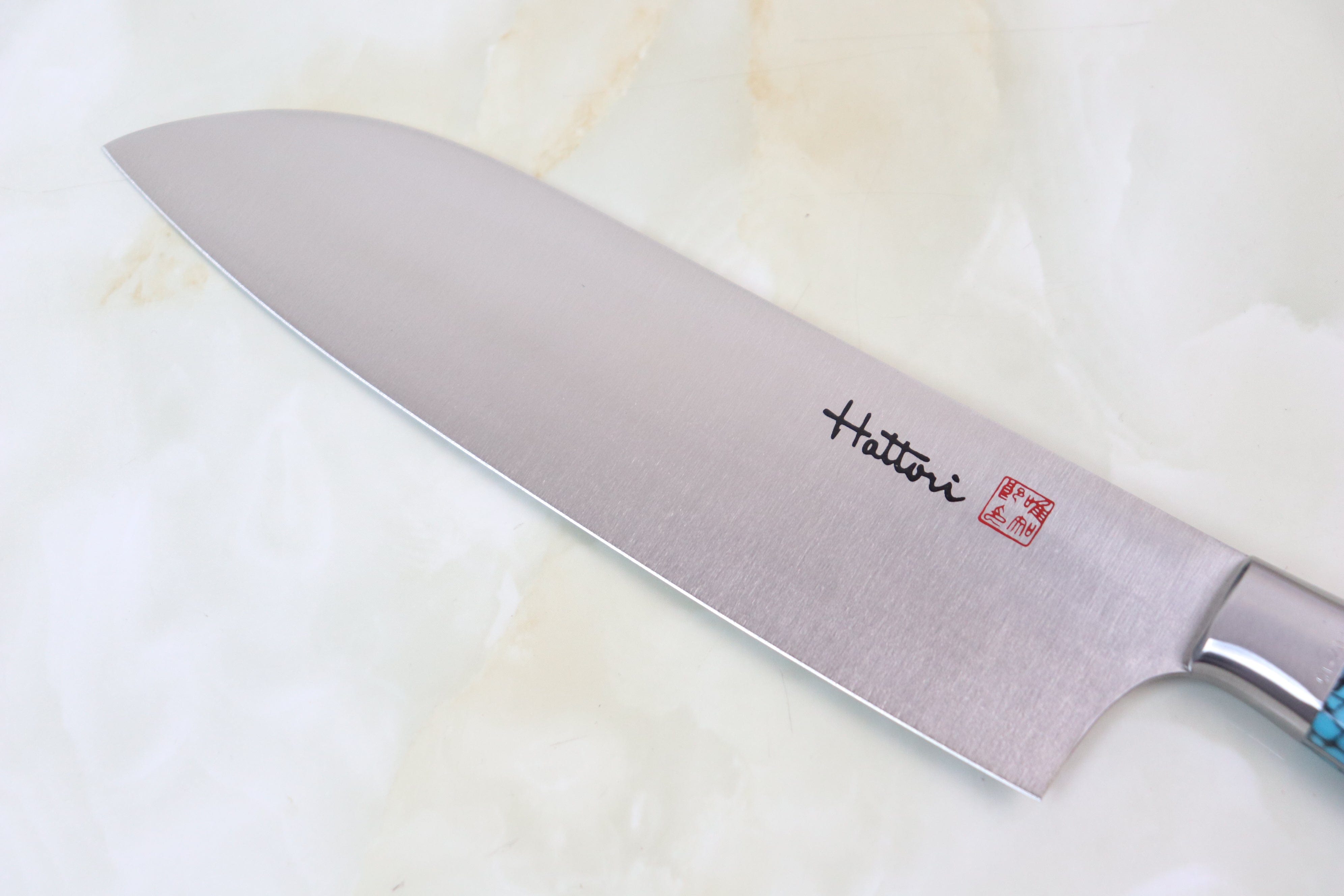 Hattori Forums Custom Limited Edition Year 2022, FH Series FH-4SP2022T  Santoku 170mm (6.6 Inch, Turquoise Gem-Composite-stone Handle)