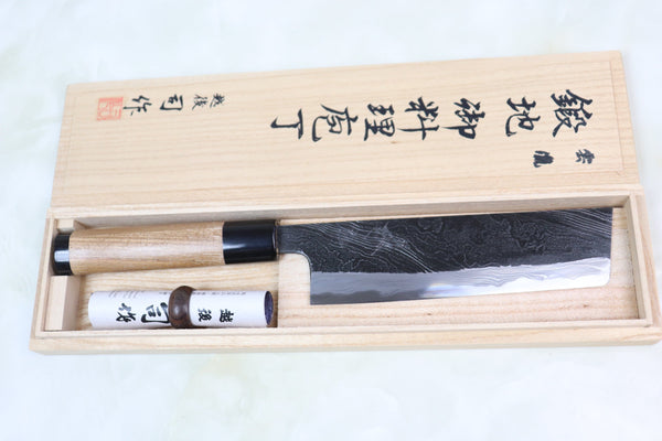 Hinoura Nakiri Tsukasa Hinoura Custom Knife "Unryu-Mon" TH-13 Nakiri 165mm (6.4 inch, Enjyu Wood Handle with Water Buffalo Horn Ferrule & Butt)