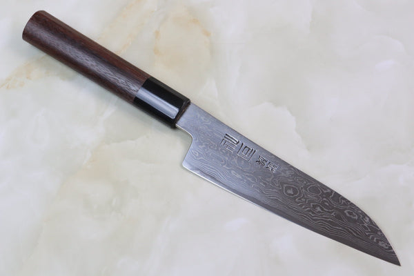 Hinoura Custom Knife ATS-34 Damascus Petty 140mm (5.5 inch, TH-8) - JapaneseChefsKnife.Com