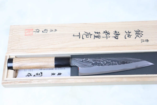 Hinoura Wa Petty Tsukasa Hinoura Custom Knife "Unryu-Mon" Wa Petty 135mm (5.3 Inch, TH-7P, Enjyu Wood Handle with Water Buffalo Horn Ferrule & Butt)