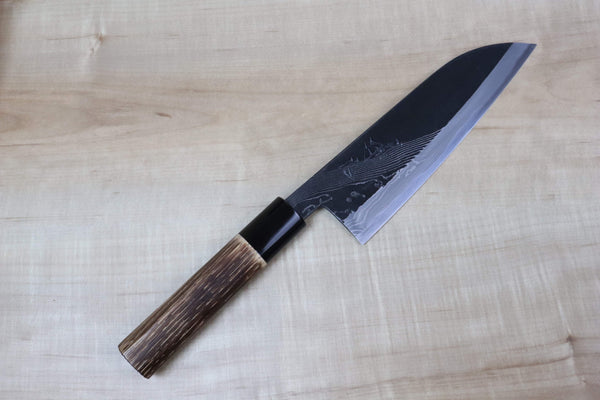 Tsukasa Hinoura Custom Knife "Tobi-Mon" Wa Santoku 170mm (6.6 inch, TH-5, D Shaped Chestnut Wood Handle) - JapaneseChefsKnife.Com