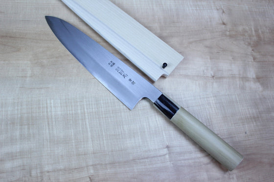 Mizuno Tanrenjo Akitada Hontanren Series Blue Steel No.2 Clad Wa Gyuto with Shinogi (210mm to 300mm, 4 sizes) - JapaneseChefsKnife.Com