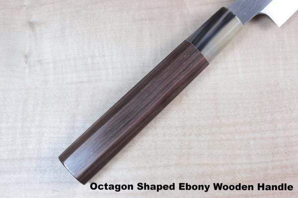 Mizuno Tanrenjo Wa Santoku Octagon Shaped Ebony Wooden Handle +$90 / Regular (Without Honba-Duke Sharpening Service) Mizuno Tanrenjo Akitada Hontanren Series Blue Steel No.2 Wa Santoku 180mm (7inch)
