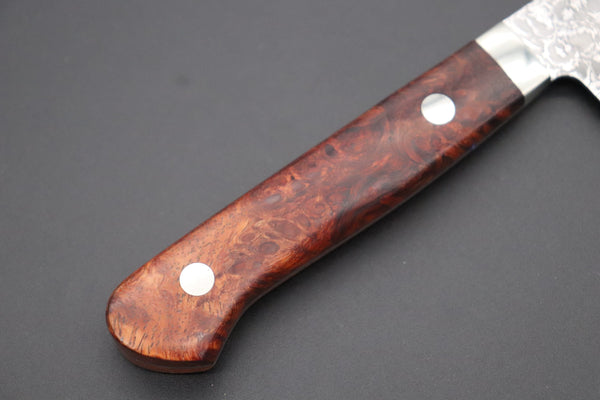 Mr. Itou Santoku Mr. Itou R-2 Custom Damascus Small-Santoku 135mm (5.3 inch) "Stabilized Maple Burl Wood Handle" (IT-174)
