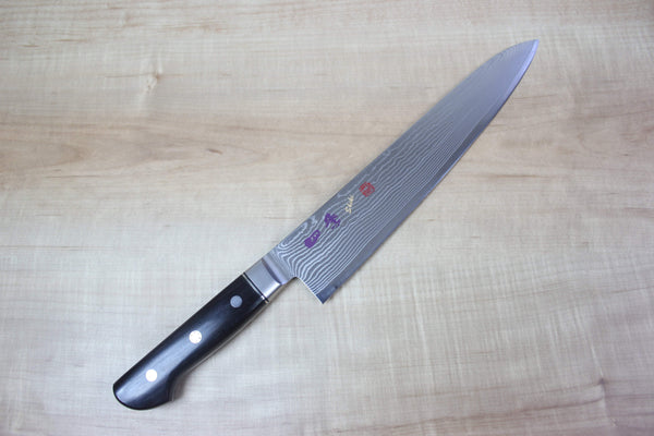Limited Edition, SHIKI 守護神 Guardian Series "Calm Wave Damascus Version" SKEI-6L Gyuto 240mm (9.4 inch, African Ebonywood Handle) - JapaneseChefsKnife.Com