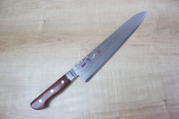 Limited Edition, SHIKI 守護神 Guardian Series "Calm Wave Damascus Version" SKQWI-6L Gyuto 240mm (9.4 inch, Quince Wood Handle) - JapaneseChefsKnife.Com