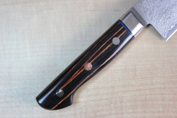SHIKI 色彩 Shikisai Series Gyuto (180mm to 240mm, 3 sizes, Black Pakka Wood Handle with Brown Stripes) - JapaneseChefsKnife.Com
