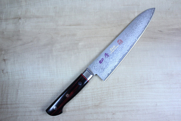 SHIKI 色彩 Shikisai Series Gyuto (180mm to 240mm, 3 sizes, Black Pakka Wood Handle with Red Stripes) - JapaneseChefsKnife.Com