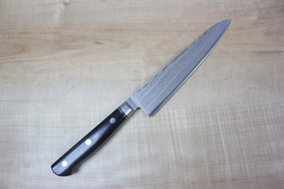 SHIKI 黒龍 Black Dragon Series, VG-10 Nickel Damascus SCWD-2E Petty 150mm ("Calm Wave Damascus Version" 5.9 inch, Ebonywood Handle) - JapaneseChefsKnife.Com