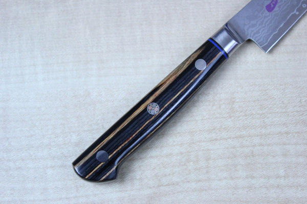 SHIKI 色彩 Shikisai Series Petty (120mm and 150mm, 2 sizes, Black Pakka Wood Handle with Brown Stripes) - JapaneseChefsKnife.Com