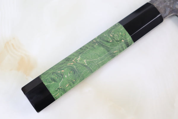 Shirou-Kunimitsu Nakiri Shirou-Kunimitsu White Steel No.2 Kurouchi Series Special Edition SK-3SP32 Nakiri 165mm (6.4 Inch, Forrest Green Color Stabilized Maple Burl Wood Handle)