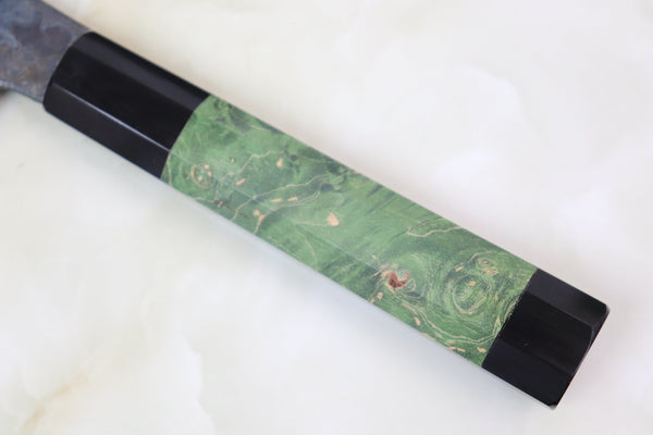 Shirou-Kunimitsu Nakiri Shirou-Kunimitsu White Steel No.2 Kurouchi Series Special Edition SK-3SP32 Nakiri 165mm (6.4 Inch, Forrest Green Color Stabilized Maple Burl Wood Handle)