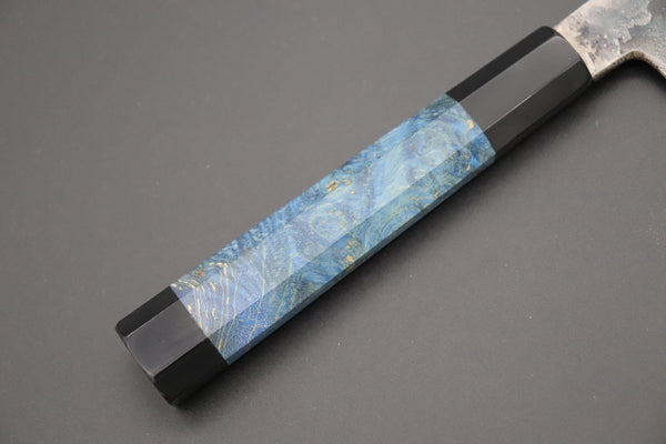 Shirou-Kunimitsu Wa Sujihiki Shirou-Kunimitsu White Steel No.2 Kurouchi Series Special Edition SK-7SP13 Wa Sujihiki 270mm (10.6 Inch, Ocean Blue Color Stabilized Maple Burl Wood Handle)