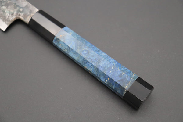 Shirou-Kunimitsu Wa Sujihiki Shirou-Kunimitsu White Steel No.2 Kurouchi Series Special Edition SK-7SP13 Wa Sujihiki 270mm (10.6 Inch, Ocean Blue Color Stabilized Maple Burl Wood Handle)