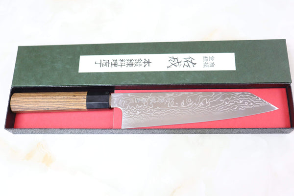 Sukenari Kiritsuke Sukenari Gingami No.3 Nickel Damascus Kiritsuke (210mm and 240mm, 2 sizes, Octagon Shaped Bocote Wooden Handle)