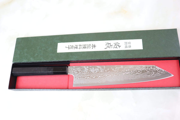 Sukenari Kiritsuke Sukenari Gingami No.3 Nickel Damascus Kiritsuke (210mm to 270mm, 3 sizes, Octagonal Ebony Wood Handle with Water Buffalo Horn Ferrule)