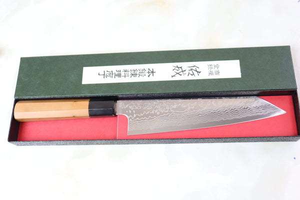 Sukenari Kiritsuke Sukenari Gingami No.3 Nickel Damascus Kiritsuke (210mm to 270mm, 3 sizes, Octagonal Japanese Yew Wood Handle)