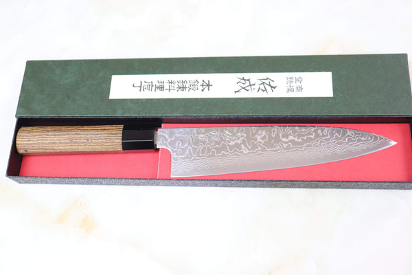 Sukenari Wa Gyuto Sukenari Gingami No.3 Nickel Damascus Wa Gyuto (210mm to 270mm, 3 sizes, Octagon Shaped Bocote Wooden Handle)