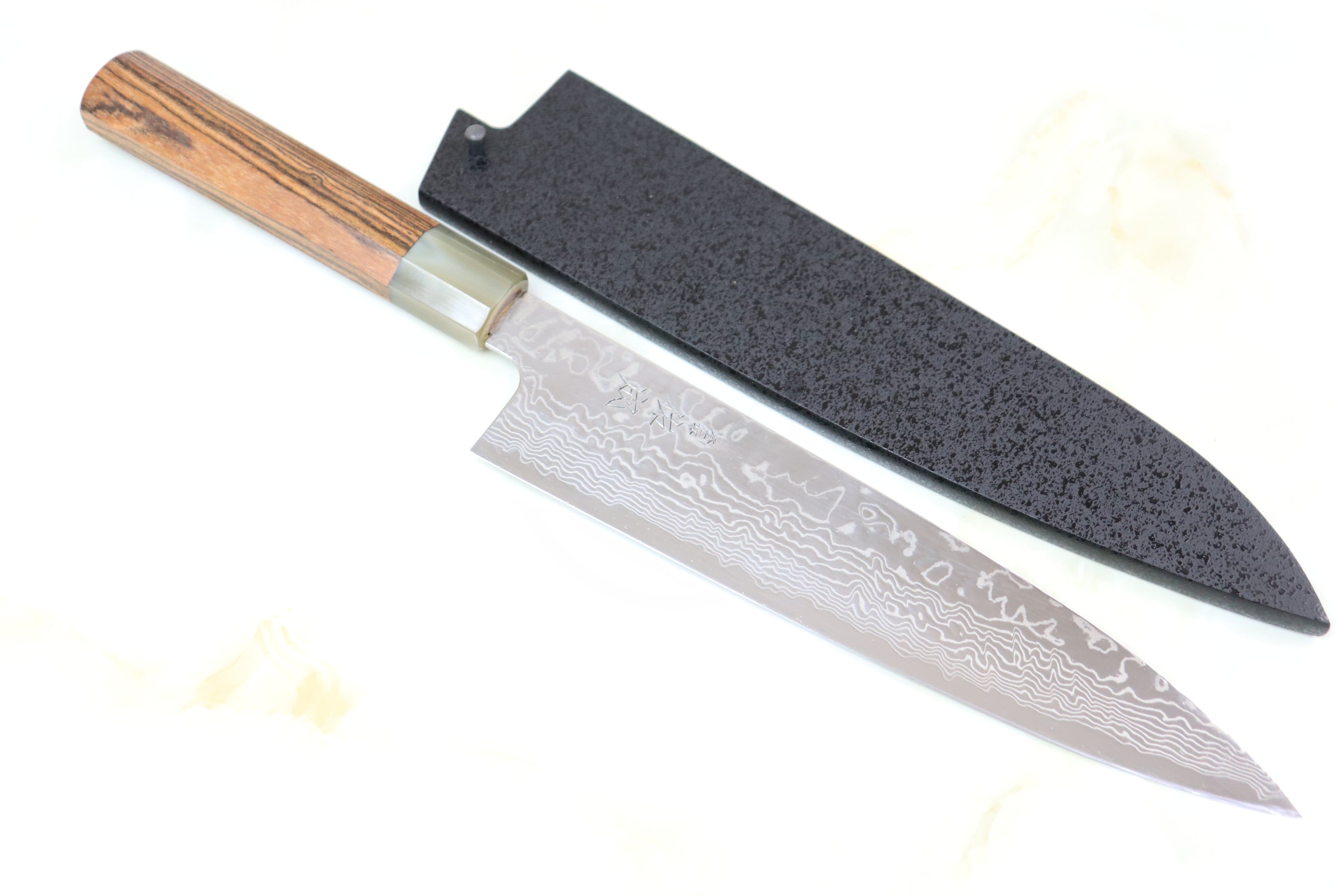 Sukenari Gingami No.3 Nickel Damascus Wa Gyuto (210mm to 270mm, 3 sizes,  Octagon Shaped Bocote Wooden Handle)