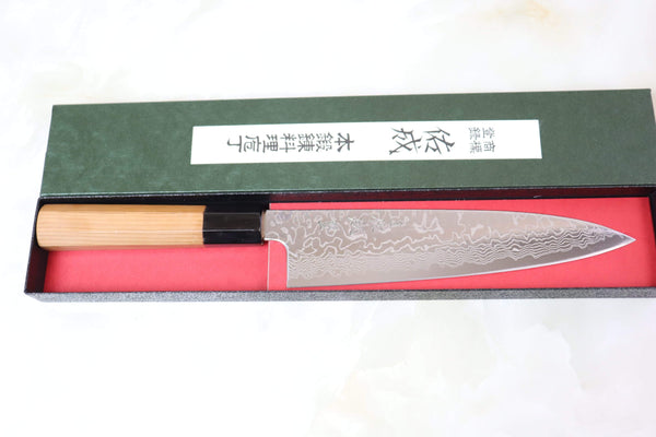 Sukenari Wa Gyuto Sukenari Gingami No.3 Nickel Damascus Wa Gyuto (210mm to 270mm, 3 sizes, Octagonal Japanese Yew Wood Handle)