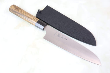 Sukenari Wa Santoku HAP-2BB Wa Santoku 190mm (7.4 inch, Black Color Water Buffalo Horn Bolster) Sukenari HAP-40 Series HAP-2BB Wa Santoku 190mm (7.4 inch, Octagonal Bocote Wood Handle with Water Buffalo Horn Ferrule)