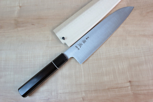 Sukenari HAP-40 Series Wa Santoku 190mm (7.4 inch, Octagon Shaped Ebony Wooden Handle) - JapaneseChefsKnife.Com