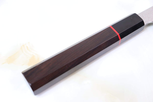 Sukenari Wa Sujihiki Sukenari Gingami No.3 Nickel Damascus Wa Sujihiki (240mm and 270mm, 2 sizes, Octagon Shaped Ebony Wood Handle with Red Color Spacer)