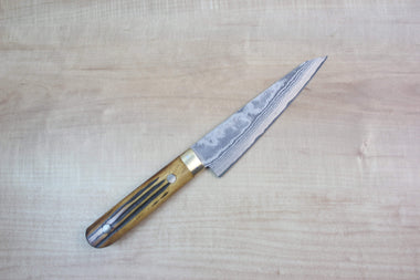 Takeshi Saji VG-10 Custom Damascus Wild Series Honesuki | Boning Knife 150mm (5.9 inch, Stag Bone Handle) - JapaneseChefsKnife.Com