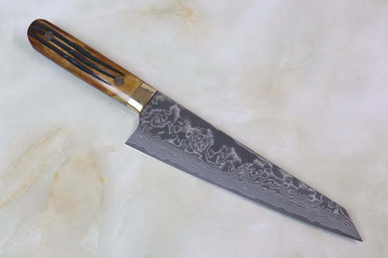 Takeshi Saji R-2 Custom Black Damascus Wild Series Garasuki 185mm (7.2 inch, Stag Bone Handle, SRD-10S) - JapaneseChefsKnife.Com