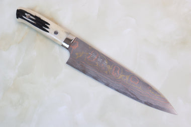 Takeshi Saji Gyuto Master Saji Rainbow Damascus Series STR-5SB Gyuto 180mm (7 inch, Stag Bone Handle)