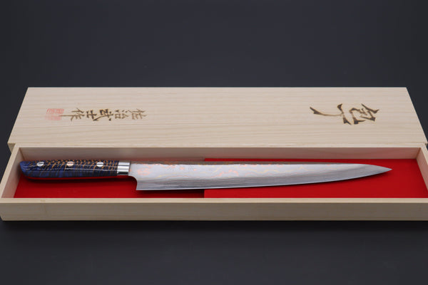 Takeshi Saji Gyuto Takeshi Saji SUMMIT ― Limited Edition Custom Series SMT-562 Blue Steel No.2 Rainbow Damascus Sujihiki 270mm (10.6 inch)