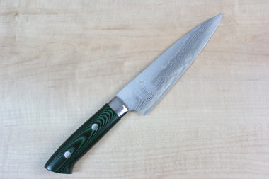 Takeshi Saji VG-10 Custom Damascus Wild Series Gyuto (135mm and 150mm, Green Linen Micarta Handle) - JapaneseChefsKnife.Com