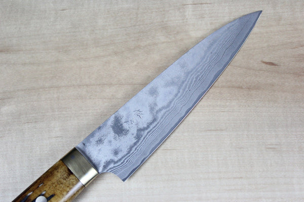 Takeshi Saji VG-10 Custom Damascus Wild Series Gyuto (135mm and 150mm, Stag Bone Handle) - JapaneseChefsKnife.Com