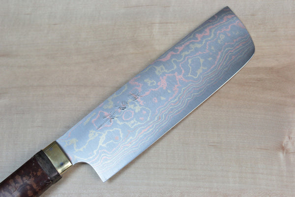 Master Saji Rainbow Damascus Sakura Series Nakiri 160mm (6.2 inch) - JapaneseChefsKnife.Com