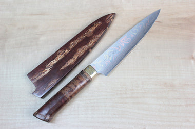 Master Saji Rainbow Damascus Sakura Series Petty 135mm (5.3 inch) - JapaneseChefsKnife.Com